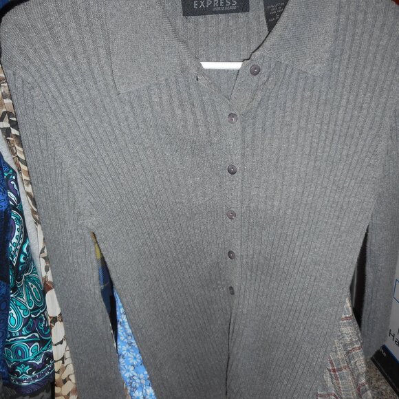 EXPRESS: RIBBED CARDIGAN SWEATER, SZ L, GRAY - Picture 4 of 7